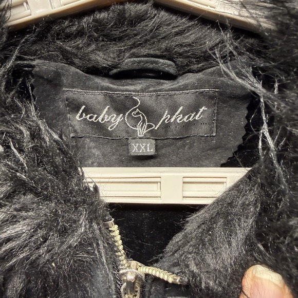 Vintage Baby Phat Jacket Women's XXL Black Suede Faux Fur Trim Lined Coat Y2K - Picture 8 of 13